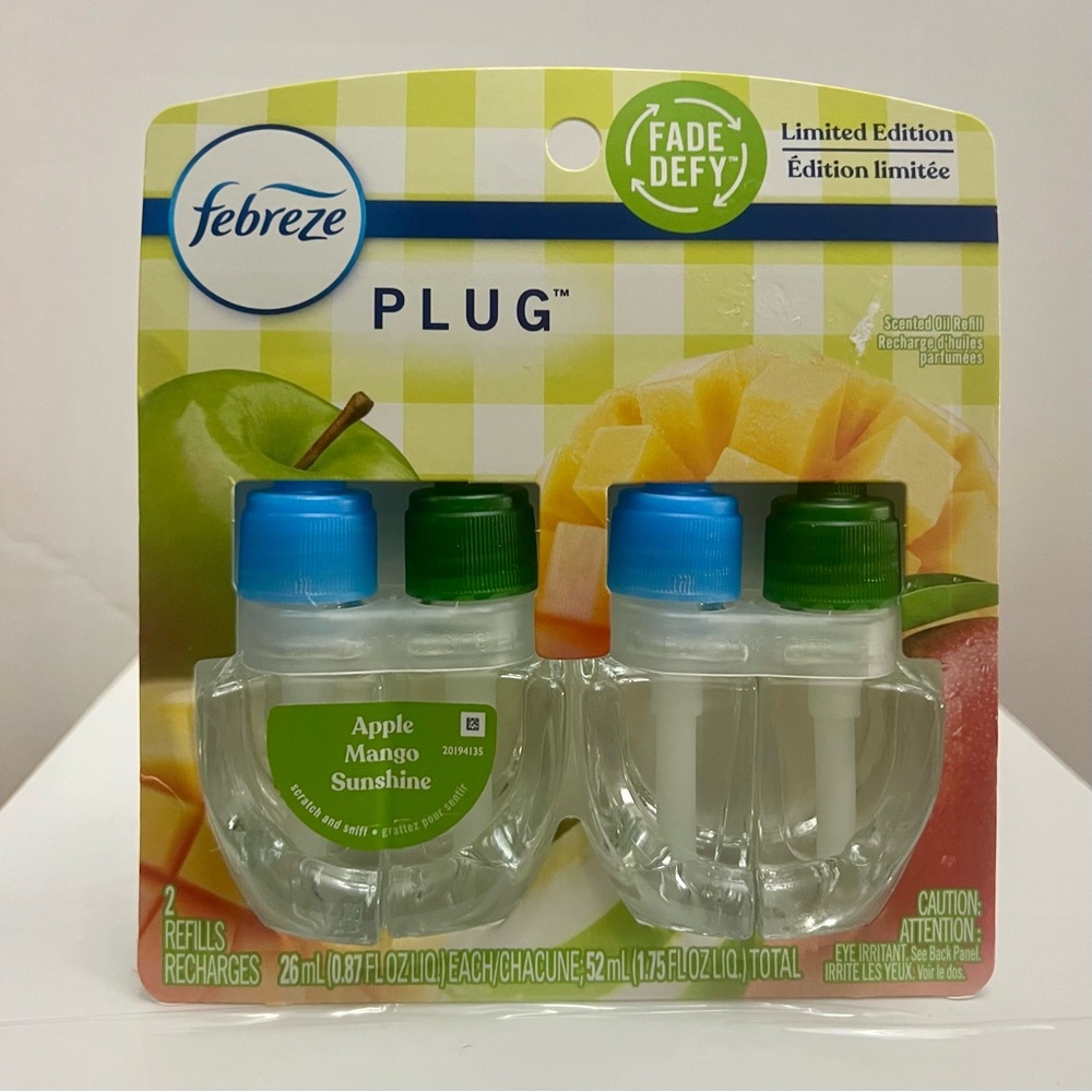 1 Twin Pack (2 Refills ) Febreze Apple Mango Sunshine Oil Refills Fade Defy New